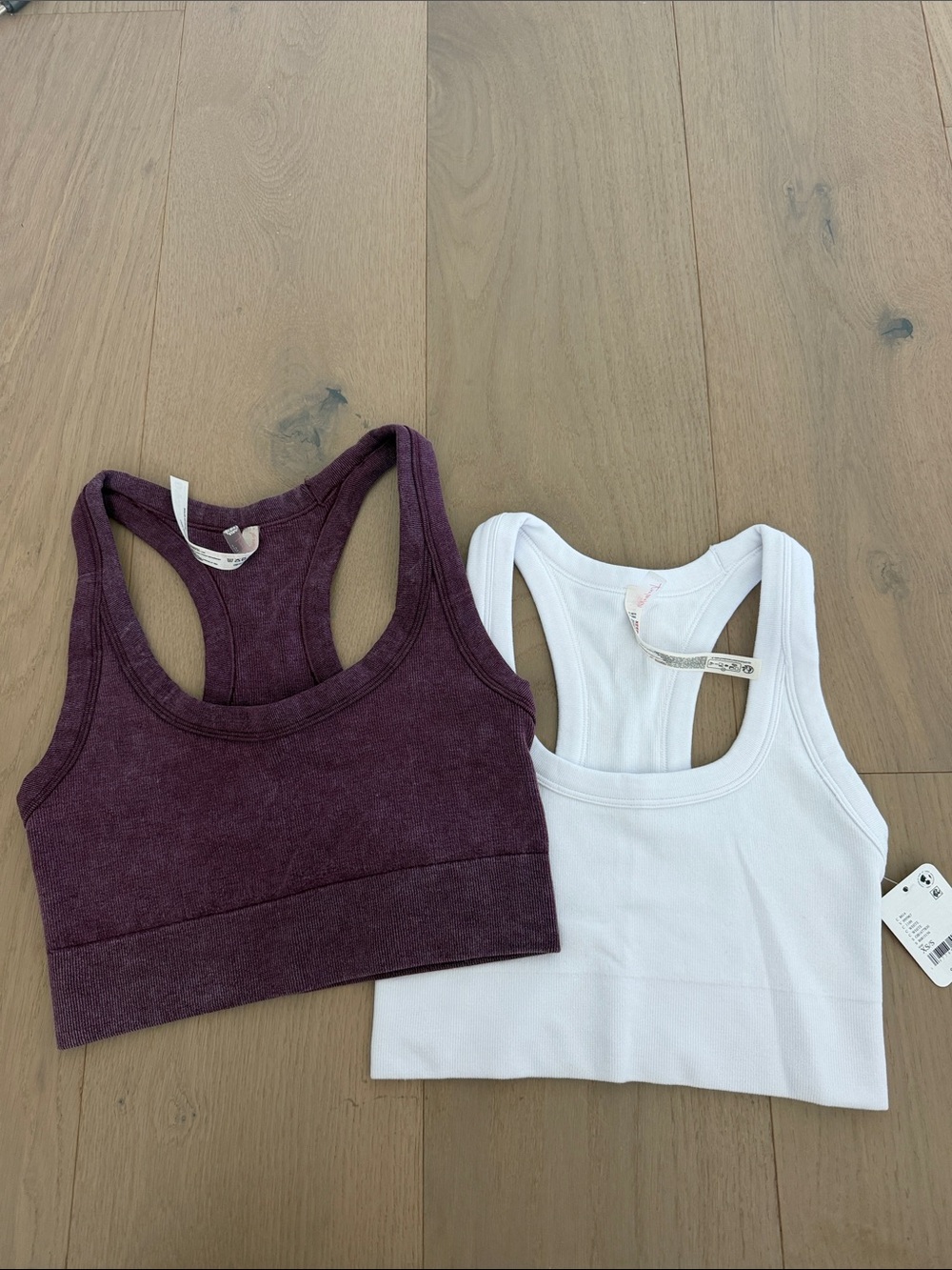 FP Movement Go To Set of 2 Racerback Crop Tank Top Sports Bra Plum and Whit